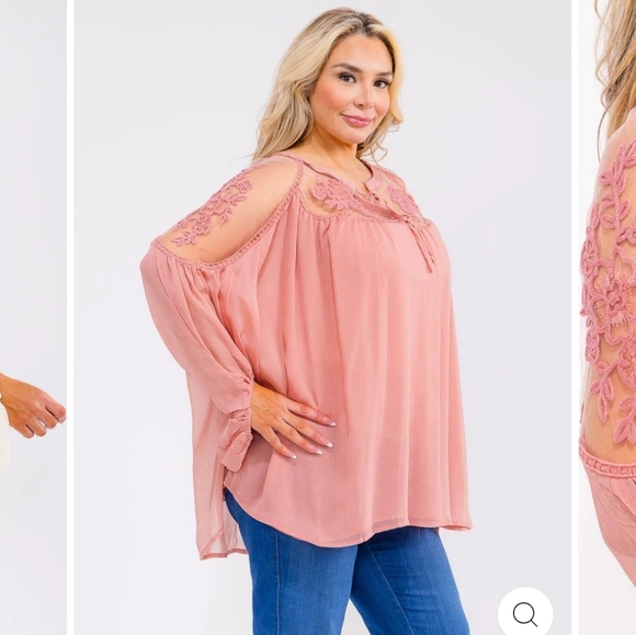 Tops - Hayden Elegant Pink Lace Shoulder Top